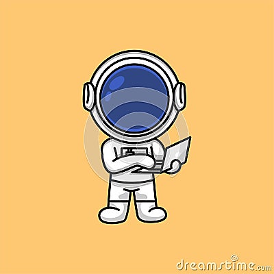 Cute astronaut working on laptop cartoon Vector Illustration