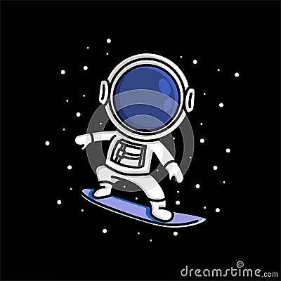 Cute astronaut with surfboard cartoon Vector Illustration