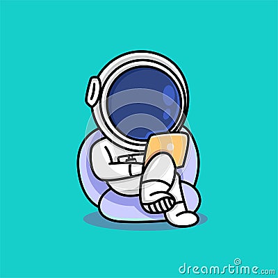 Cute astronaut working on laptop cartoon Vector Illustration