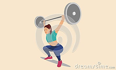 Woman lifting weights with barbell Vector Illustration