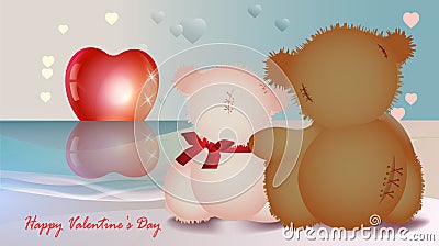 Teddy bears watch the sunrise. Vector Illustration