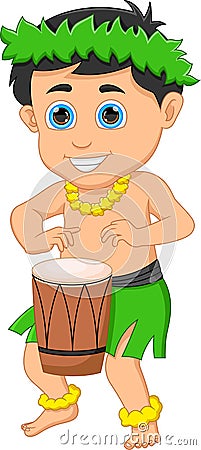 Little child playing ethnic drums Vector Illustration