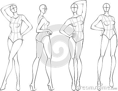 Fashion figure ten heads design template croquis wearing bodice Vector Illustration