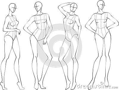 Fashion figure ten heads design template croquis wearing bodice Vector Illustration