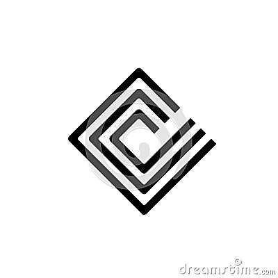 Letter C logo. Geometric, minimalist alphabet initial. Rhombus lines. Vector Illustration