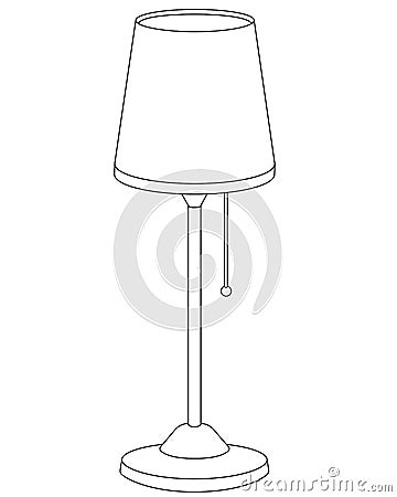 Vintage table lamp on a leg with a lampshade - a vector linear picture for coloring with an interior item. Outline. Table lamp in Vector Illustration