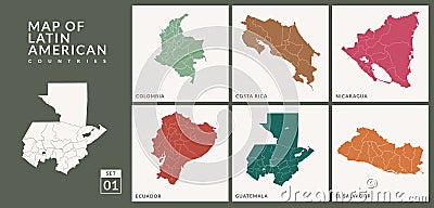 Maps of latin American countries Guatemala,Argentina,Paraguay, Chile,Ecuador, vector Illustration. Vector Illustration