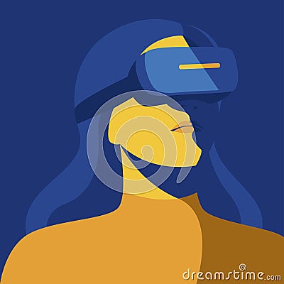 Profile picture woman using virtual reality headset. Vector Illustration