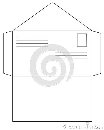 Envelope unfolder for DIY - vector linear template for cutting and gluing an envelope. Outline Vector Illustration