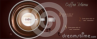 Coffee shop menu template. coffee cup top view and different drink options Vector Illustration