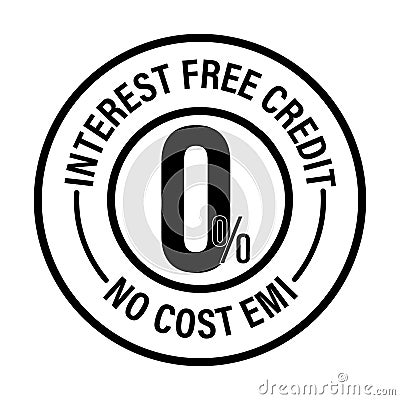 `zero percent, no cost EMI, interest free credit` vector icon Vector Illustration