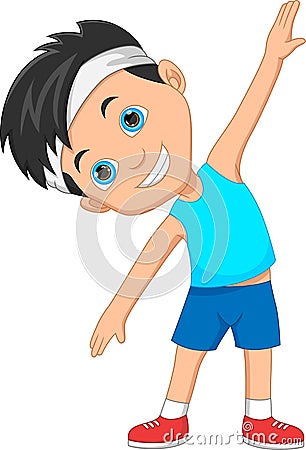 Cartoon little boy exercising on white background Vector Illustration