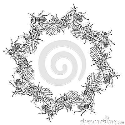 Coloring page mandala with burying beetles Vector Illustration