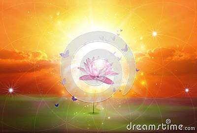 Spiritual energy healing power, symbolic spiritual release, connection, conscience awakening, meditation, expansion Stock Photo