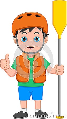 Boy with kayak paddle cartoon Vector Illustration