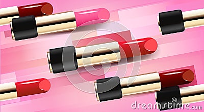 Bright lipstick seamless vector background Vector Illustration