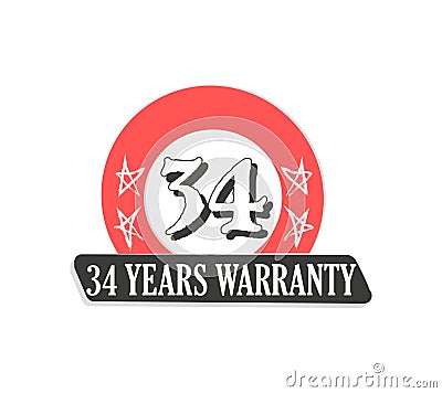 34 Year Warranty Redish Grey logo icon button stamp vector Vector Illustration
