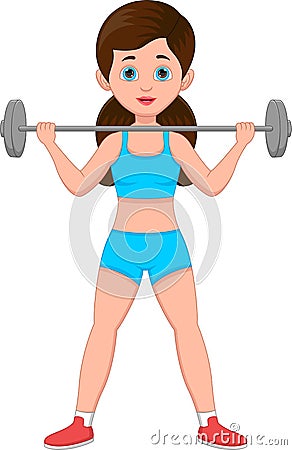 Girl exercising with barbell on white background Vector Illustration