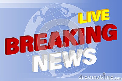 Screen saver on the background of the latest news. An urgent news release on television. Light blue gradient background. Cartoon Illustration