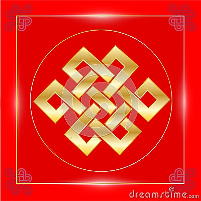 Feng Shui Mystic Knot Symbol Lucky or Eternal Knot, Endless Knot Vector Illustration