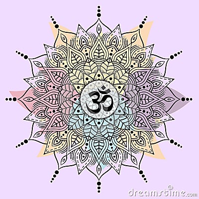 Om or Aum in Sanskrit in the Hindu and Vedic tradition - a sacred sound, the original mantra, the `word of power` Vector Illustration