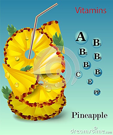 Pineapple and the vitamins it contains Vector Illustration