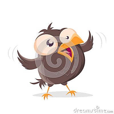 Funny cartoon bird is twittering very excited Vector Illustration