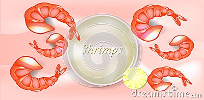 Gastronomic pink background with shrimp Vector Illustration