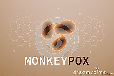 A banner with the monkeypox virus. Monkey pox virus outbreak pandemic design with microscopic view background. Cartoon Illustration