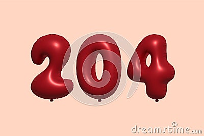 Red Helium Balloon 3D Number 204 Vector Illustration