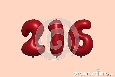 Red Helium Balloon 3D Number 216 Vector Illustration