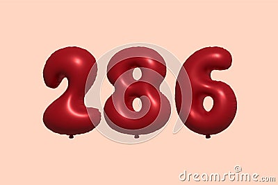 Red Helium Balloon 3D Number 286 Vector Illustration