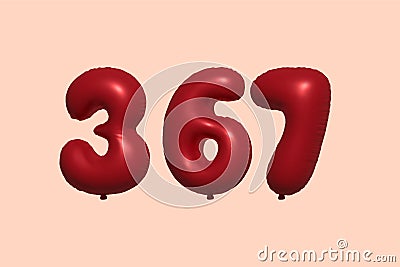 Red Helium Balloon 3D Number 366 Vector Illustration