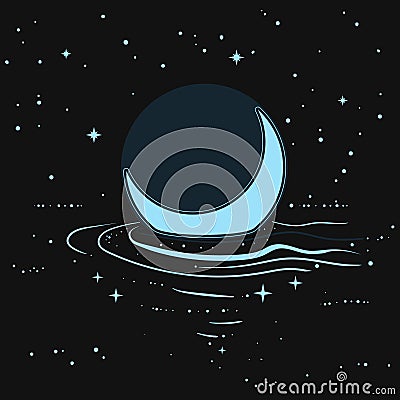 Floating Moon. Vector hand drawn illustration Vector Illustration