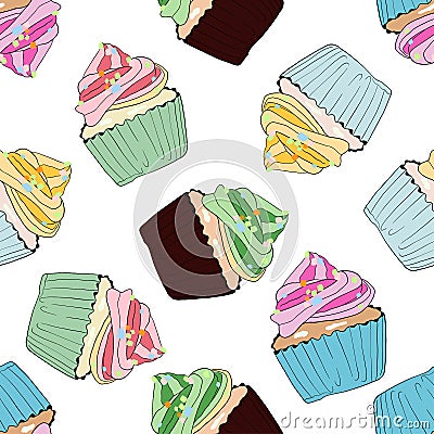 Different cupcakes seamless pattern Vector Illustration