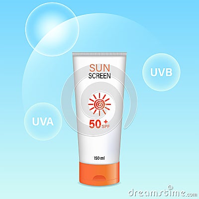 A template for an advertising poster with sunscreen. Cartoon Illustration