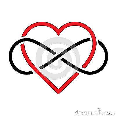 Infinity heart logo symbol for eternal bond, balance, focus, harmony, kundalini, commitment, divine power Vector Illustration