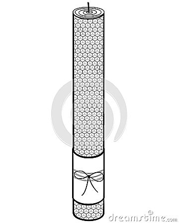 Decorative Candle made of natural wax with a pattern - a vector linear picture for coloring. Outline. Decorative eco-friendly cand Vector Illustration