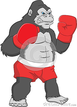 Cute gorilla boxing cartoon on white background Vector Illustration