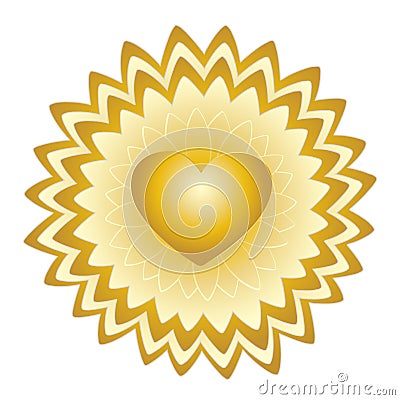 Symbol of God`s love, Sunflower gold heart, magical love healing universal sun energy, life source Vector Illustration