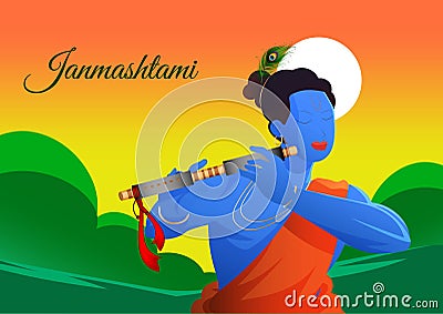 Happy Krishna Janmashtami festival Background of India Cartoon Illustration
