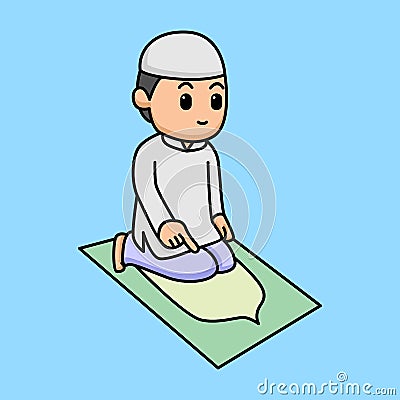 Cute muslim boy praying cartoon Vector Illustration