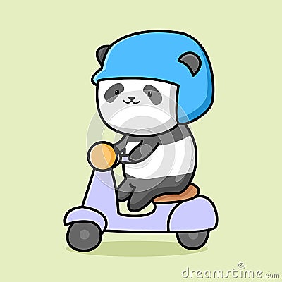 Cute panda riding scooter cartoon Vector Illustration