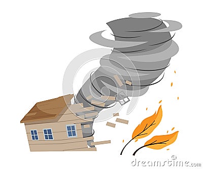 big gray hurricane destroyed the house isolated Stock Photo