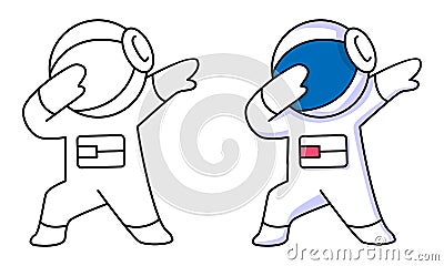 Cute astronaut dabbing coloring page for kids Vector Illustration