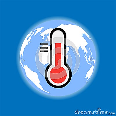 A symbol of global warming with a thermometer. Cartoon Illustration