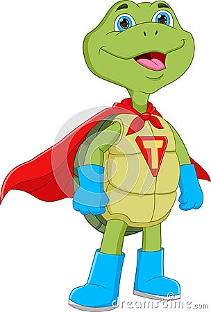 Cartoon cute turtle in superhero costume Vector Illustration