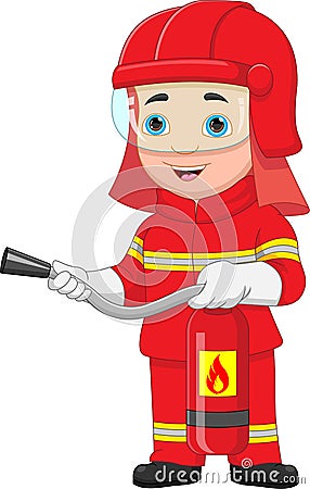 Young firefighter cartoon on white background Vector Illustration