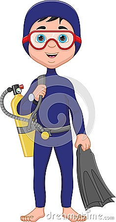 Cute diver boy cartoon Vector Illustration