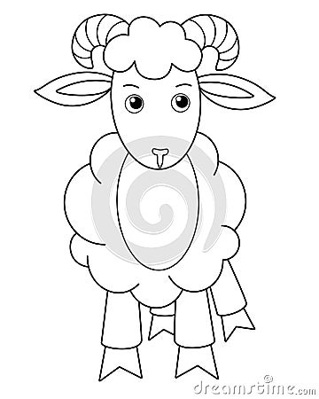 Ram, farm animal sheep - vector picture for coloring. Outline. Cute Sheep for children`s coloring book. Vector Illustration